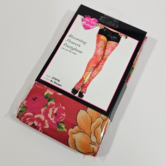 Music Legs Blooming Flowers Colorful Opaque Floral Pantyhose Tights One Size - Picture 1 of 5